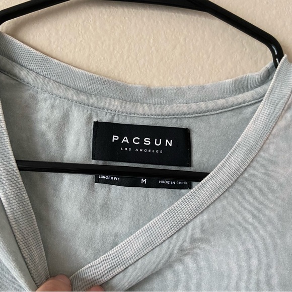 Pacsun | Men’s Blue Longer Fit Distressed Wash Layered Short Sleeve Shirt - Picture 2 of 2